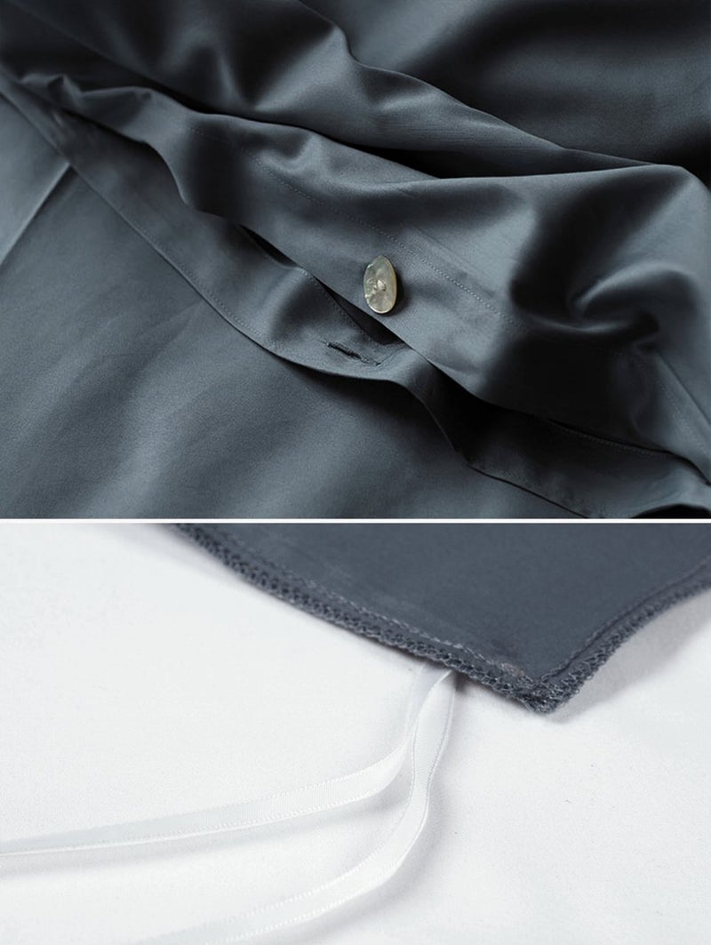Eikei Solid Color Egyptian Cotton Duvet Cover Luxury Bedding Set High Thread Count Long Staple Sateen Weave Silky Soft Breathable Pima Quality Bed Linen (Dark Slate, Queen) - Image 2
